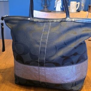 Coach Black Signature Canvas Tote with Contrast Stripe